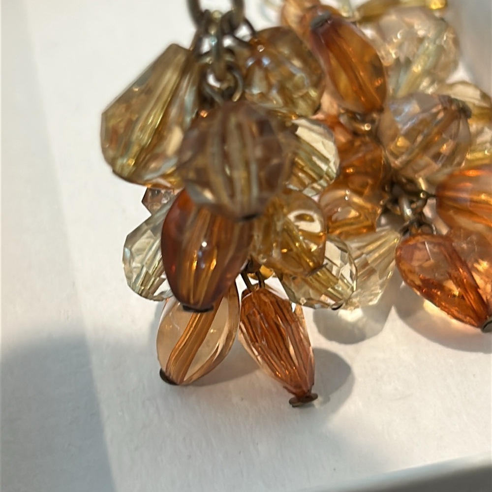 Vintage Cluster Earrings Dangling Beads Warm Hues of Citrine Colors - Picture 3 of 6